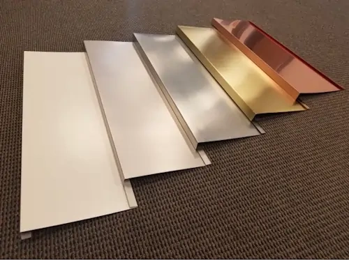 A collection of sheet metal panels that very between standard and metallic colors.