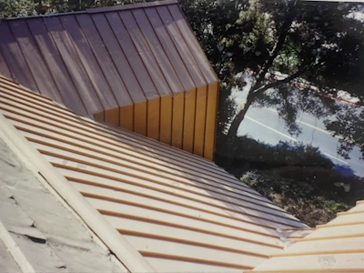 A metal roof that's currently under construction